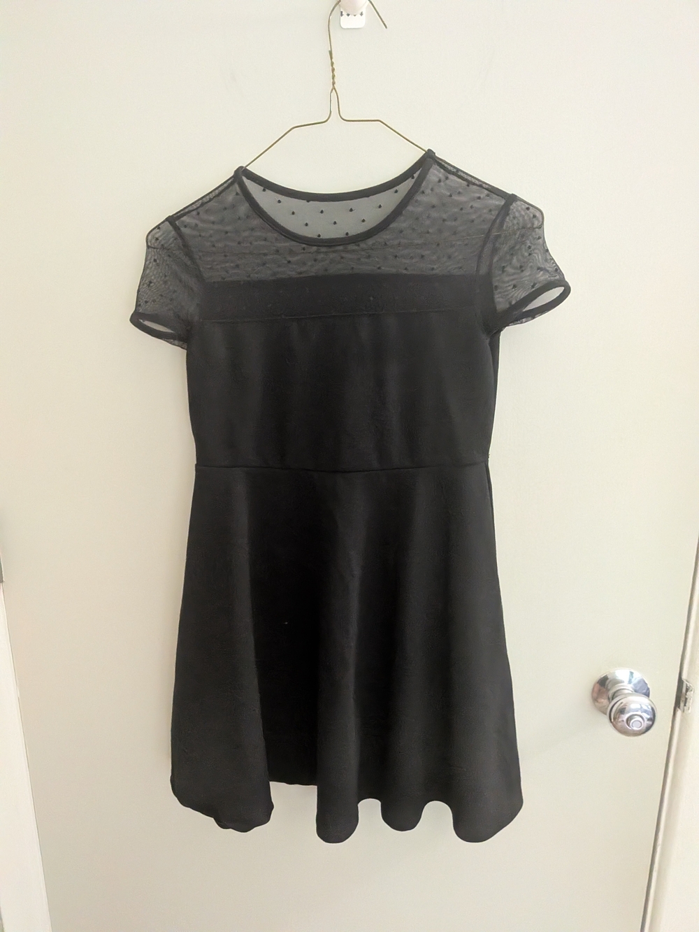 Black Mesh Yoke Short Sleeve Skater Dress Girls Black Skater Dress Girl Size 10Y